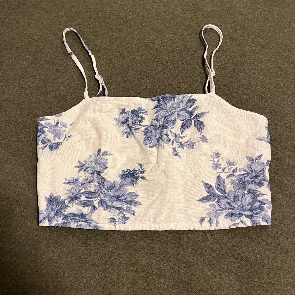 AE Floral Smocked Crop Tank Top